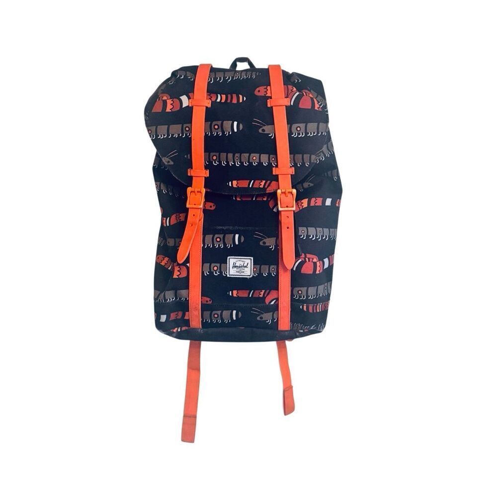Herschel Supply Co Caterpillar Print Backpack Little America Style Black Orange